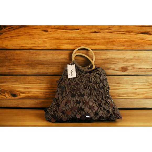 GaBaangs Hoop Handle Sequin Bag Brown Tote NWOT - Picture 2 of 5